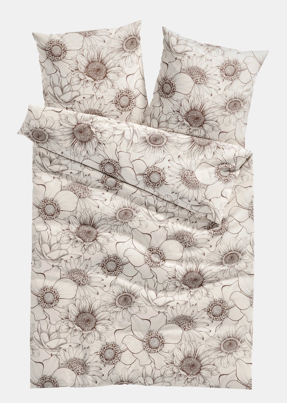 Cotton Blend Bedding Set in White and Brown, view 1