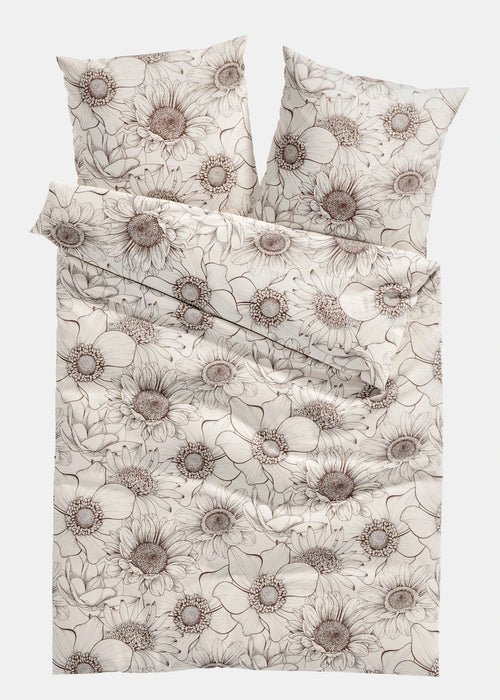 Cotton Blend Bedding Set in White and Brown, view 1