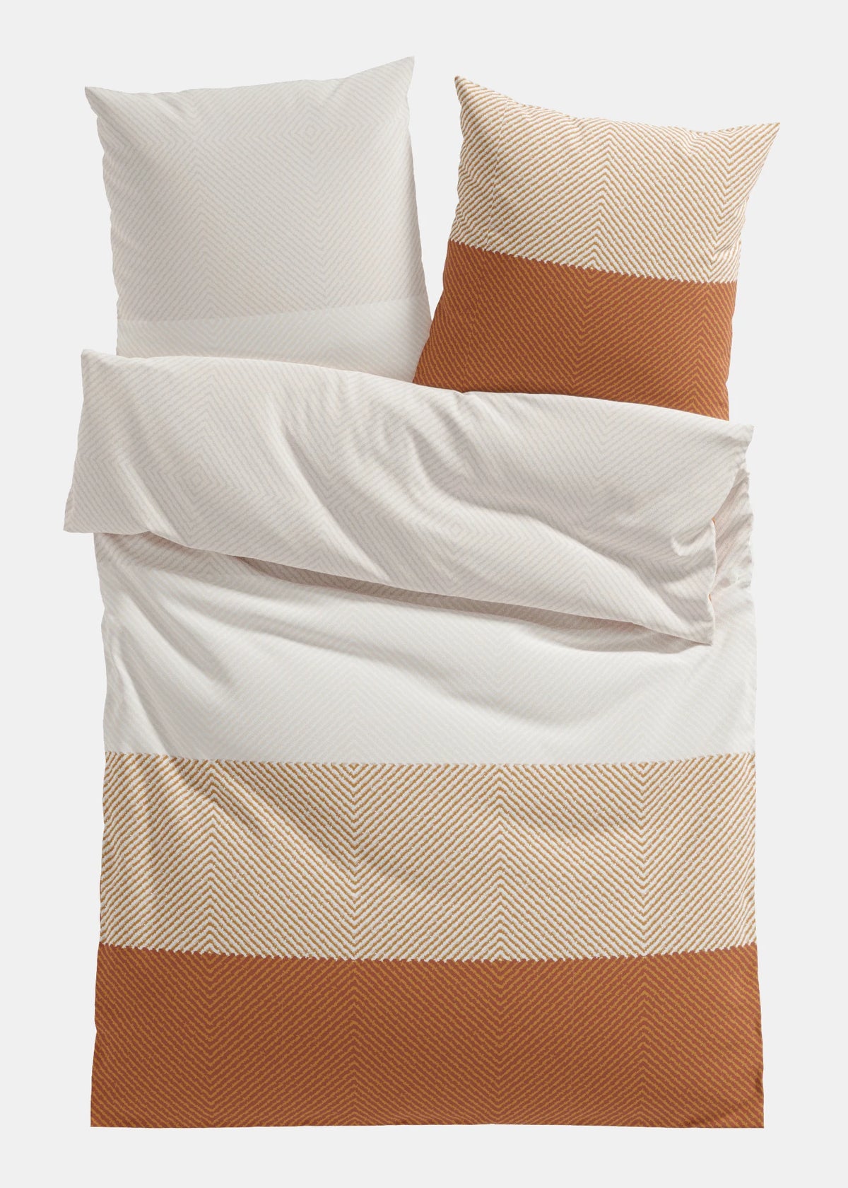 Cotton Plain-Weave Bedding Set in Rust and Beige, view 1