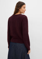 Women's Puff Sleeve Sweater in Heather Burgundy, view 4