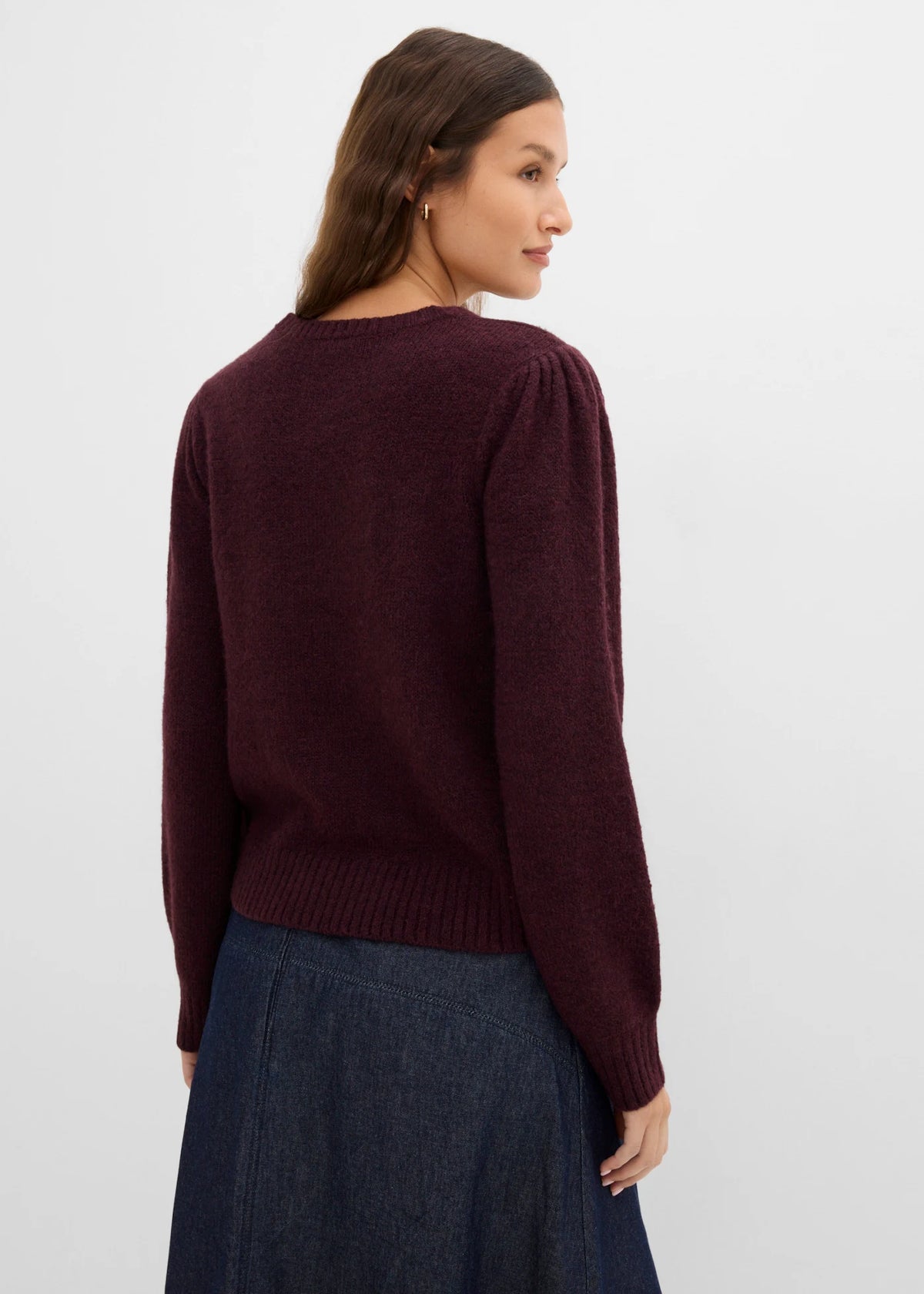 Women's Puff Sleeve Sweater in Heather Burgundy, view 4