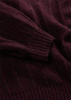Women's Puff Sleeve Knit Sweater in Heather Burgundy, view 2