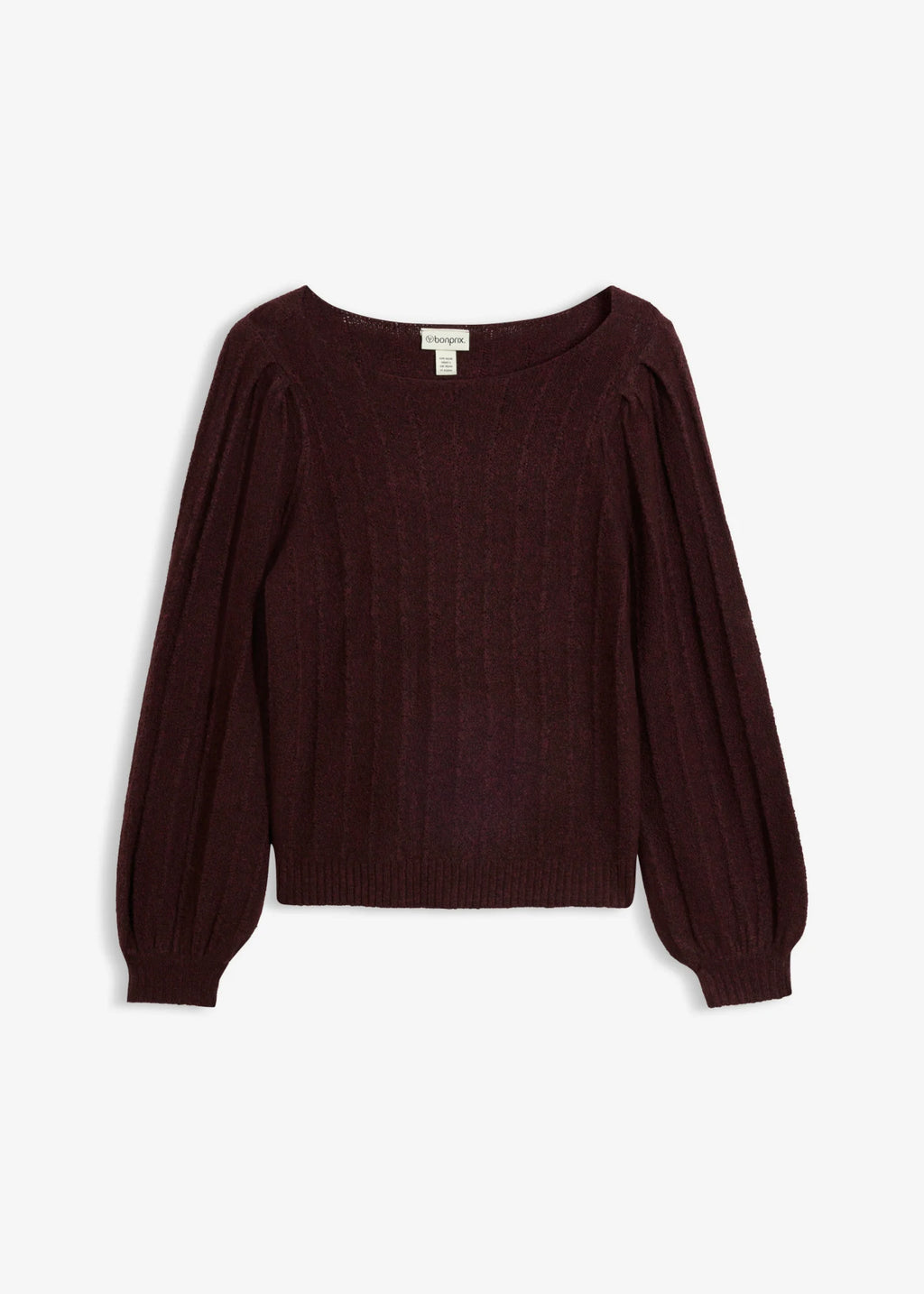 Women's Puff Sleeve Knit Sweater in Heather Burgundy, view 1