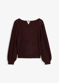 Women's Puff Sleeve Knit Sweater in Heather Burgundy, view 1