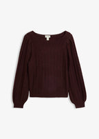 Women's Puff Sleeve Knit Sweater in Heather Burgundy, view 1