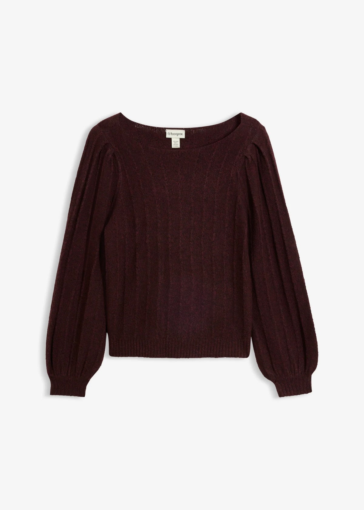 Women's Puff Sleeve Knit Sweater in Heather Burgundy, view 1
