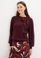 Women's Bow Applique Sweater in Heather Burgundy, view 2