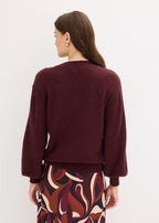 Women's Bow Applique Sweater in Heather Burgundy, view 3