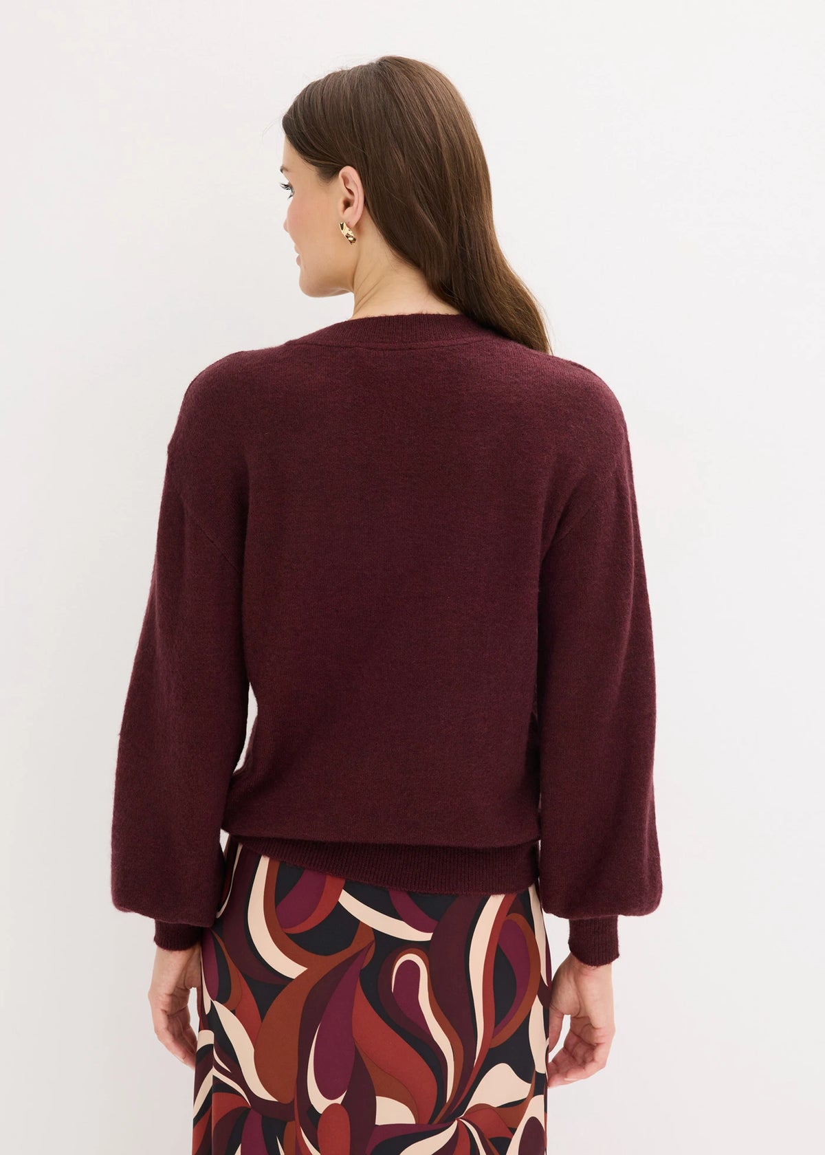 Women's Bow Applique Sweater in Heather Burgundy, view 3