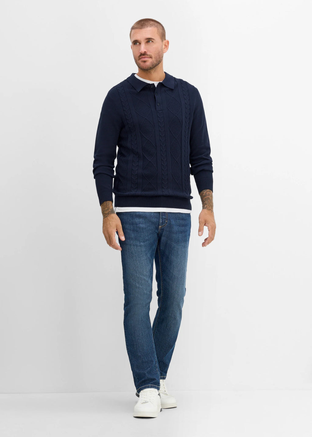 Men's Pure Cotton Polo Sweater in Dark Blue, view 4