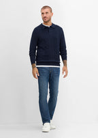 Men's Pure Cotton Polo Sweater in Dark Blue, view 4