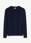 Men's Pure Cotton Polo Sweater in Dark Blue, view 1
