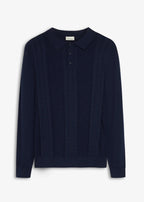 Men's Pure Cotton Polo Sweater in Dark Blue, view 1