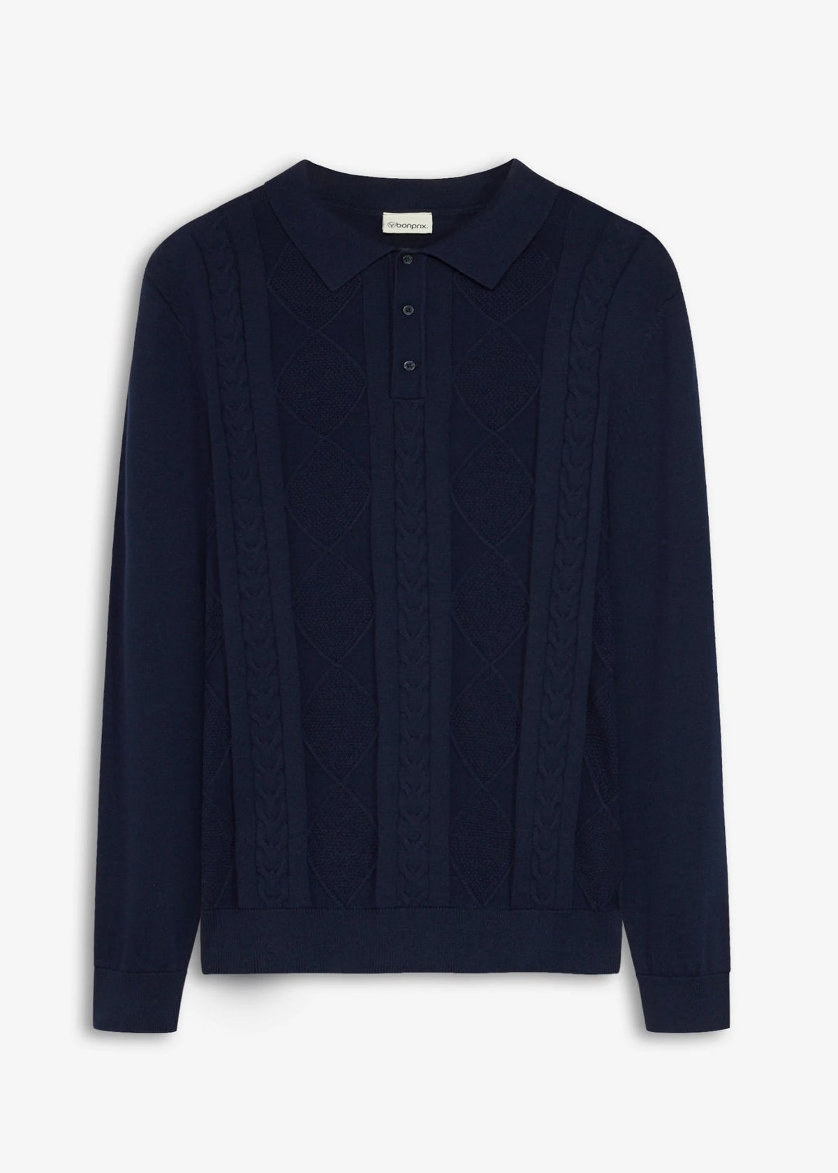 Men's Pure Cotton Polo Sweater in Dark Blue, view 1