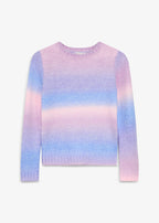 Girls' Soft Chunky Knit Sweater in Lilac and Ecru Stripe, view 1