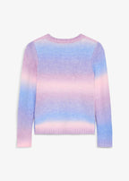 Girls' Soft Chunky Knit Sweater in Lilac and Ecru Stripe, view 2