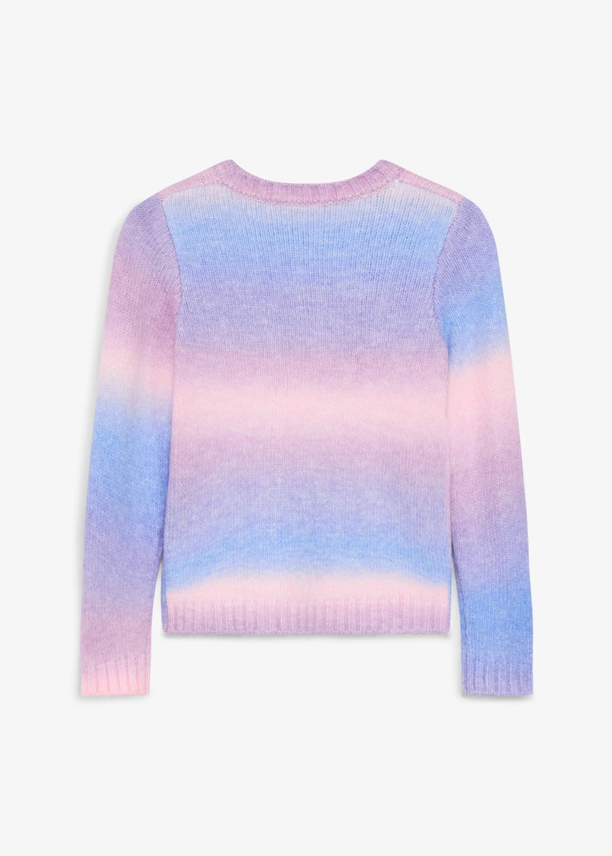 Girls' Soft Chunky Knit Sweater in Lilac and Ecru Stripe, view 2