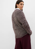 Women's Soft Sweater in Heather Brown, Burgundy and Beige, view 4