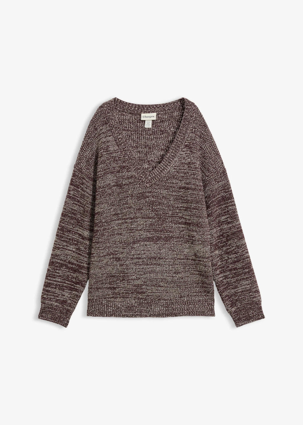 Women's Soft Sweater in Heather Brown, Burgundy and Beige, view 1