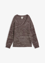 Women's Soft Sweater in Heather Brown, Burgundy and Beige, view 1