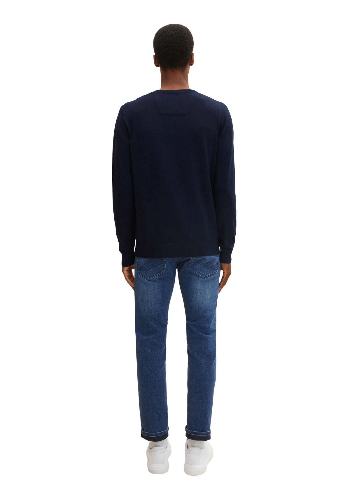 Men's Tom Tailor Pure Cotton Fine Knit Sweater in Dark Heather Blue, view 4