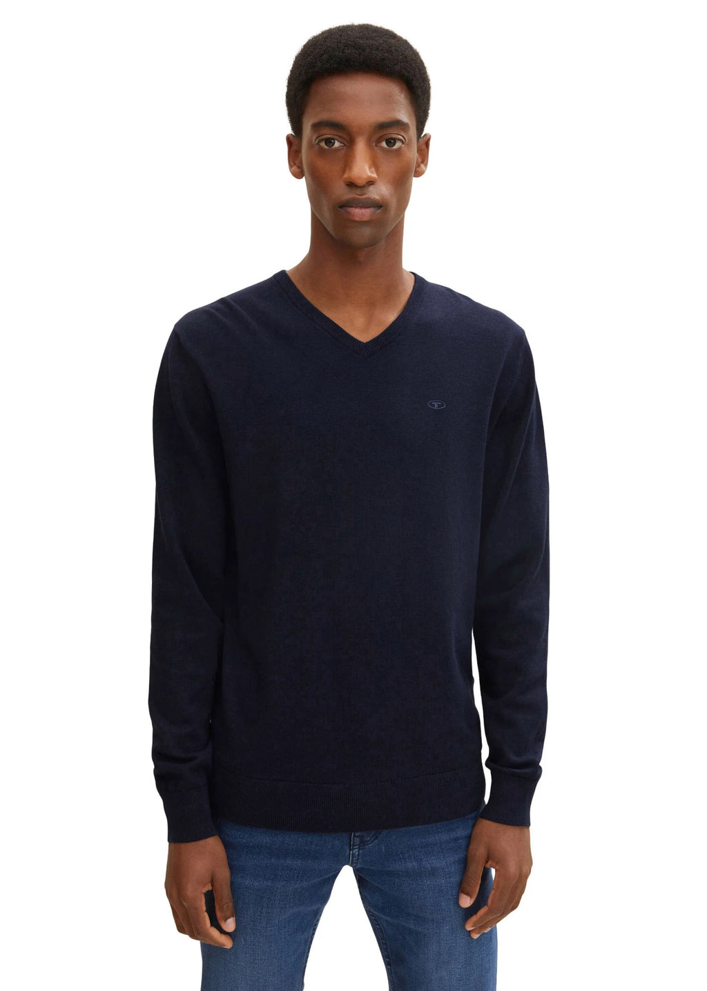 Men's Tom Tailor Pure Cotton Fine Knit Sweater in Dark Heather Blue, view 3