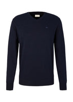Men's Tom Tailor Pure Cotton Fine Knit Sweater in Dark Heather Blue, view 1