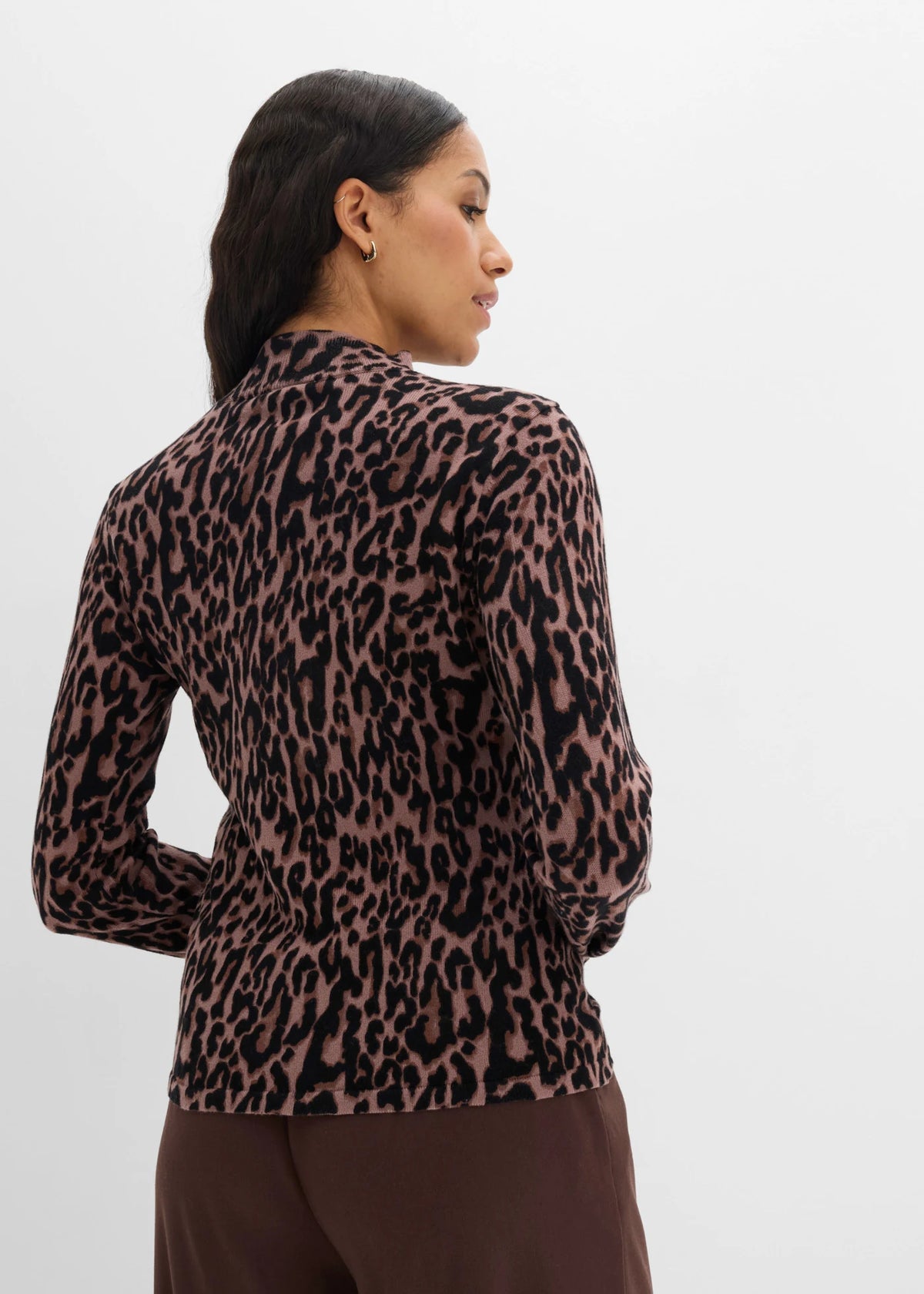 Women's Fine Knit Leopard Sweater in Brown Leopard, view 3
