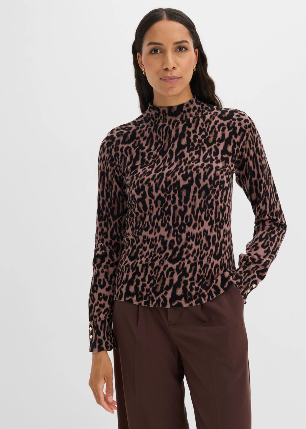 Women's Fine Knit Leopard Sweater in Brown Leopard, view 2