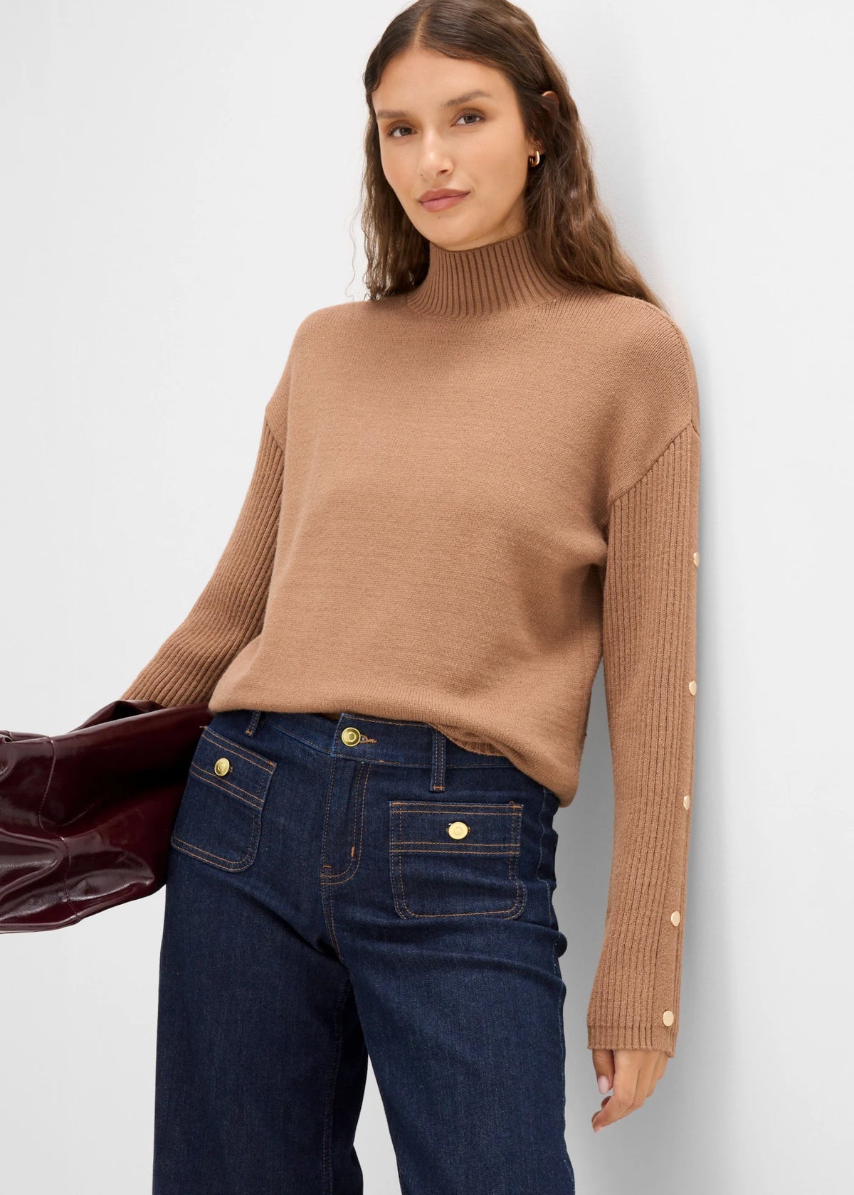 Women's Fine Knit Sweater in Natural Brown, view 3