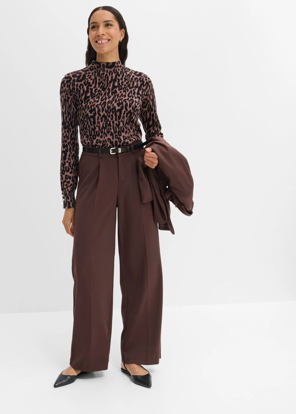 Women's Fine Knit Leopard Sweater in Brown Leopard, view 4