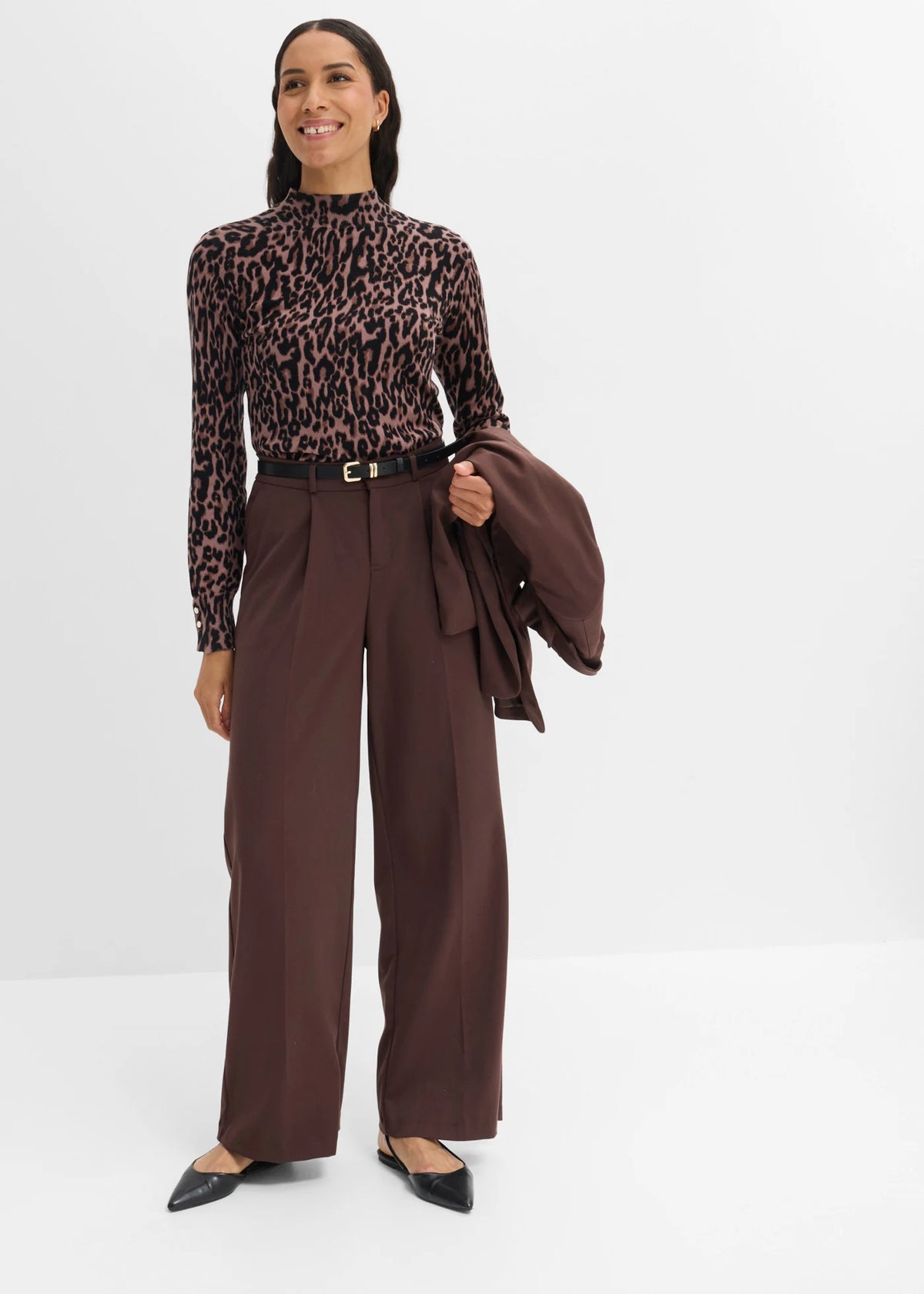 Women's Fine Knit Leopard Sweater in Brown Leopard, view 4