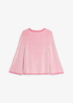 Girls' Chunky Rib Knit Sweater in Muted Bright Pink and Ecru, view 2