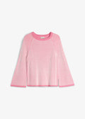 Girls' Chunky Rib Knit Sweater in Muted Bright Pink and Ecru, view 1