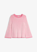 Girls' Chunky Rib Knit Sweater in Muted Bright Pink and Ecru, view 1