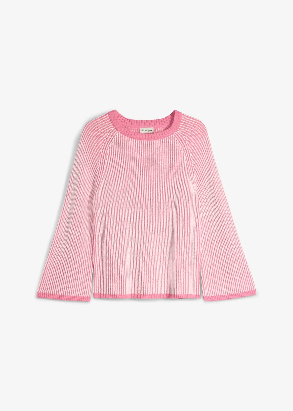 Girls' Chunky Rib Knit Sweater in Muted Bright Pink and Ecru, view 1