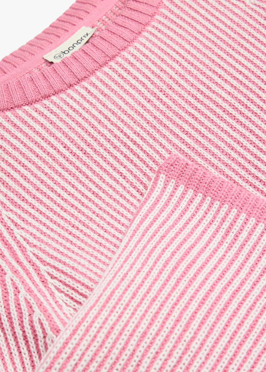 Girls' Chunky Rib Knit Sweater in Muted Bright Pink and Ecru, view 3