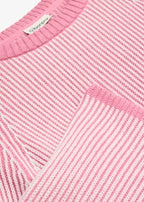 Girls' Chunky Rib Knit Sweater in Muted Bright Pink and Ecru, view 3
