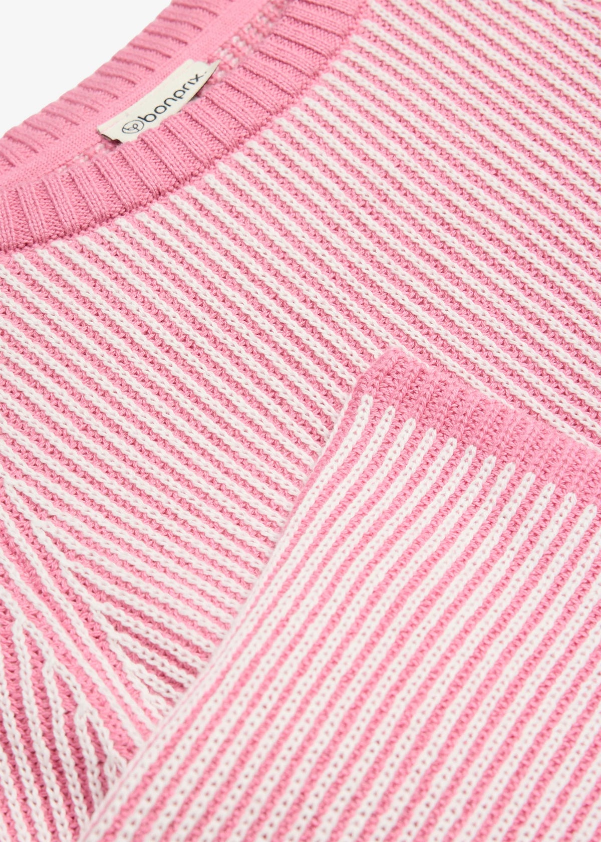 Girls' Chunky Rib Knit Sweater in Muted Bright Pink and Ecru, view 3