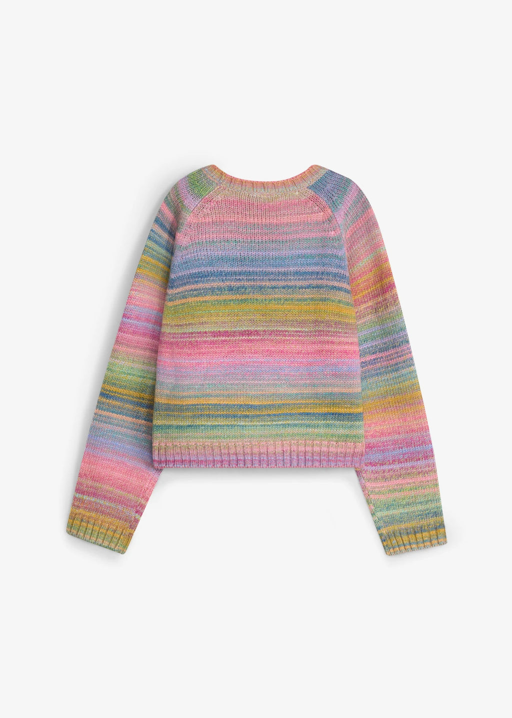 Girls' Chunky Knit Sweater in Pink and Blue Stripe, view 2