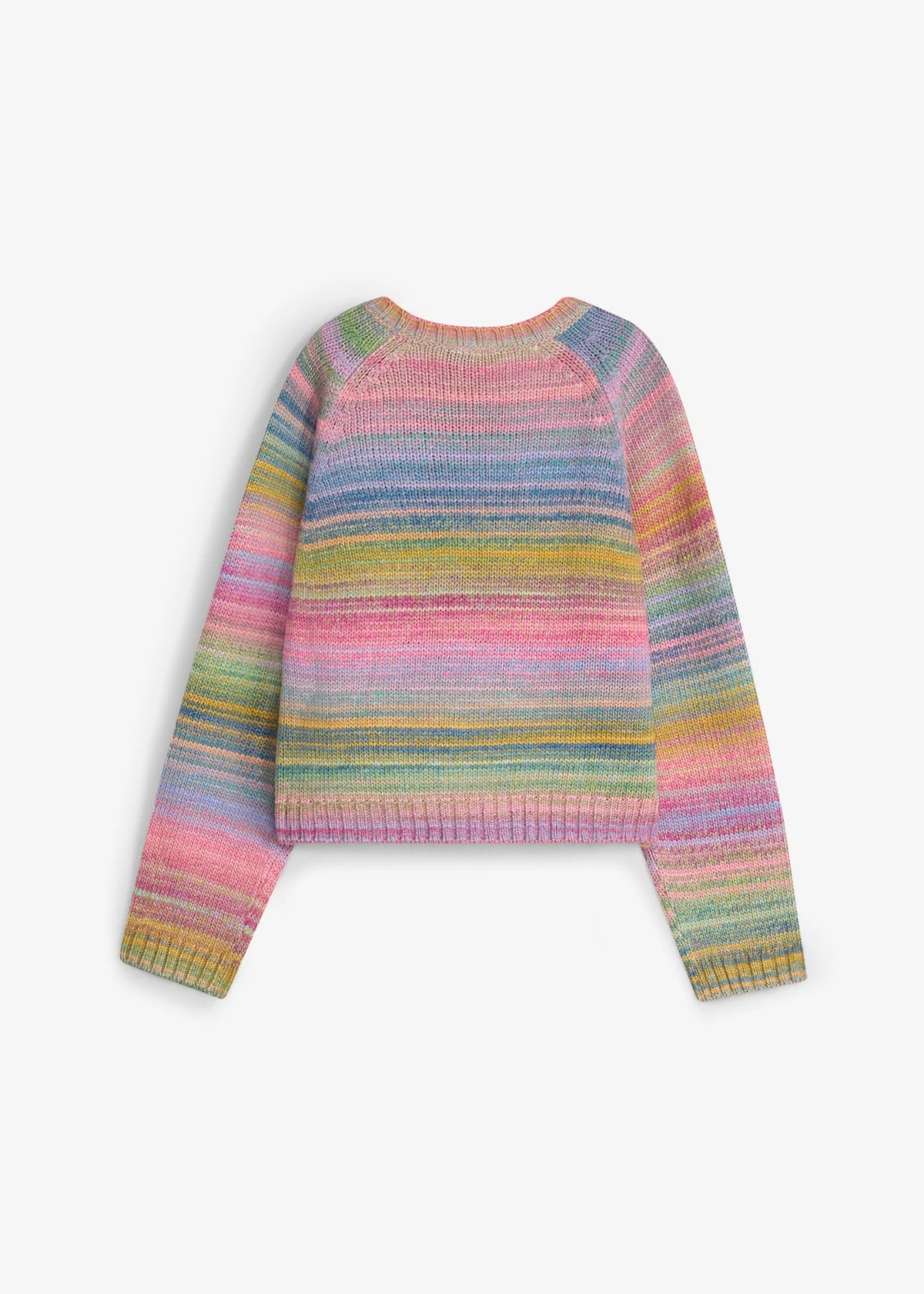 Girls' Chunky Knit Sweater in Pink and Blue Stripe, view 2