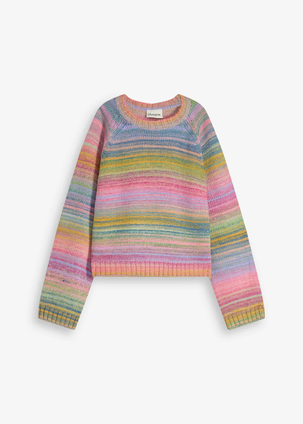 Girls' Chunky Knit Sweater in Pink and Blue Stripe, view 1