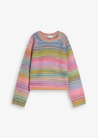 Girls' Chunky Knit Sweater in Pink and Blue Stripe, view 1