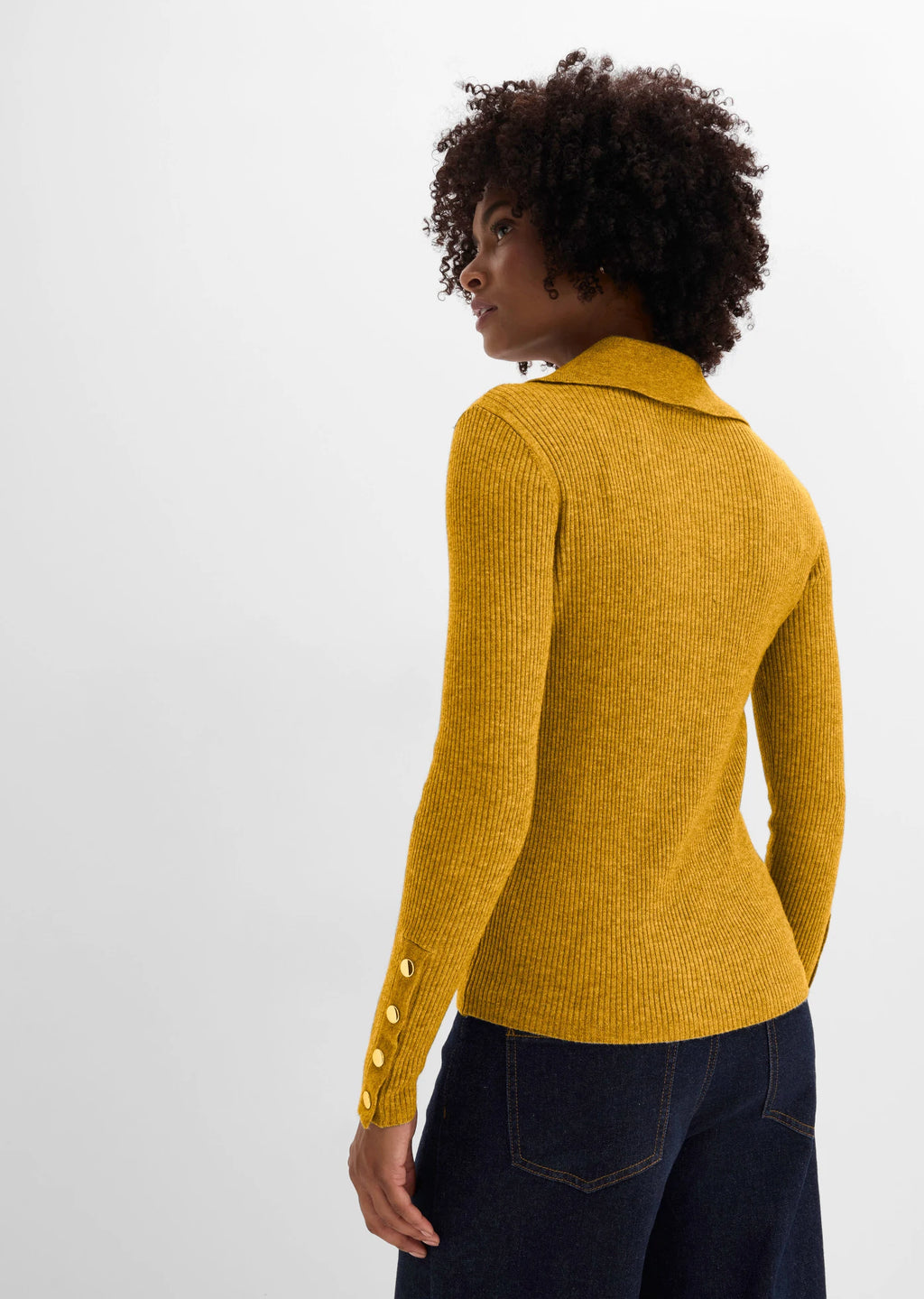Women's Polo Sweater in Golden Ochre, view 4