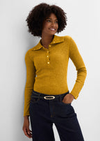 Women's Polo Sweater in Golden Ochre, view 3