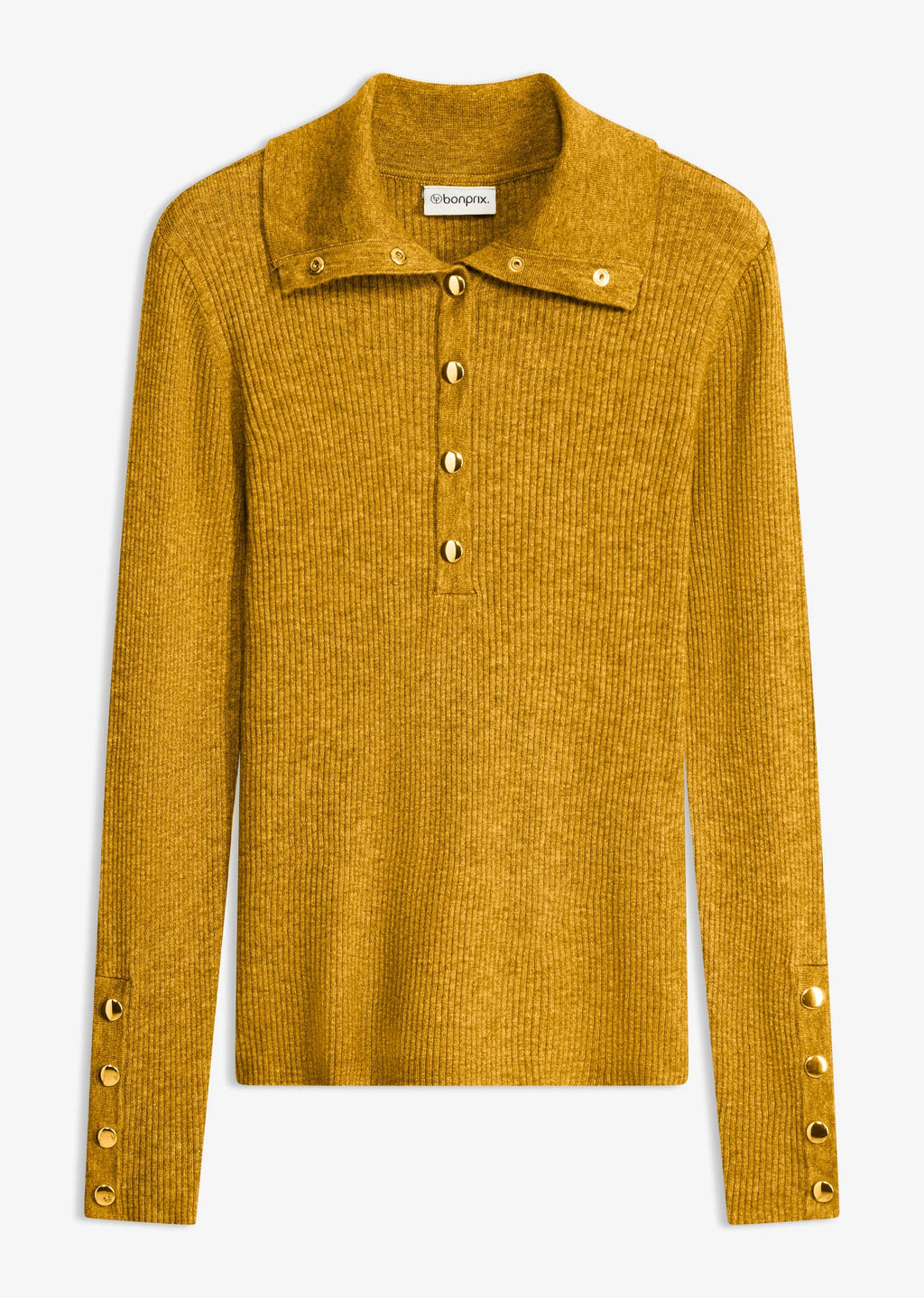 Women's Polo Sweater in Golden Ochre, view 1