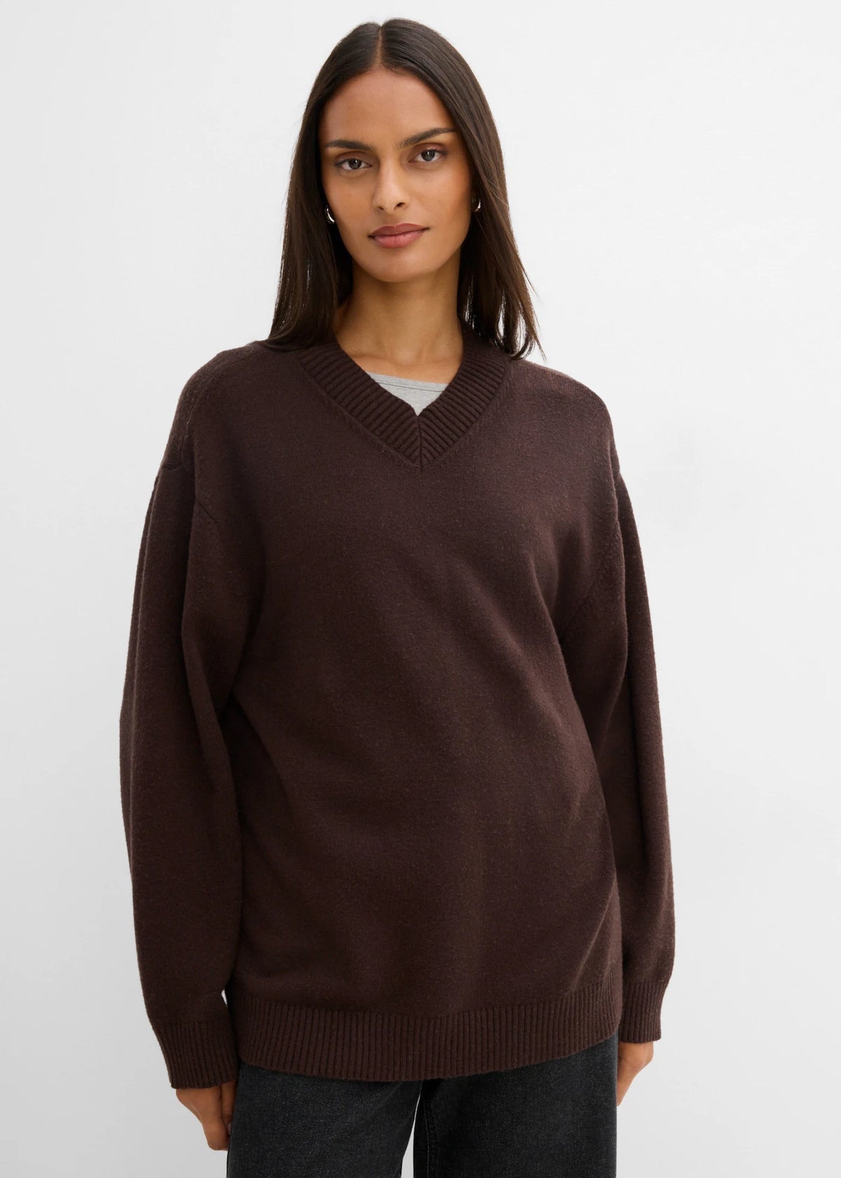 Women's Knitted Sweater in Dark Brown, view 2