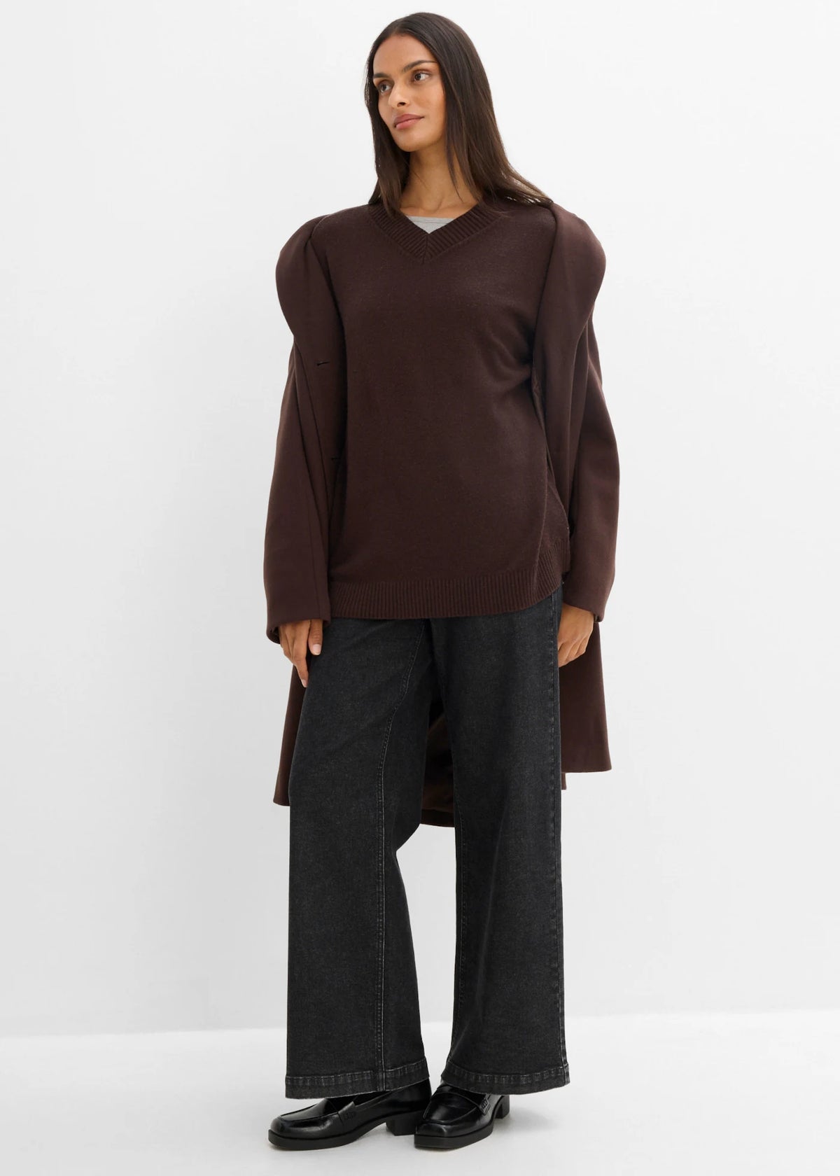 Women's Knitted Sweater in Dark Brown, view 4