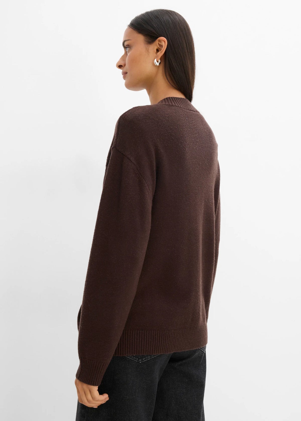 Women's Knitted Sweater in Dark Brown, view 3