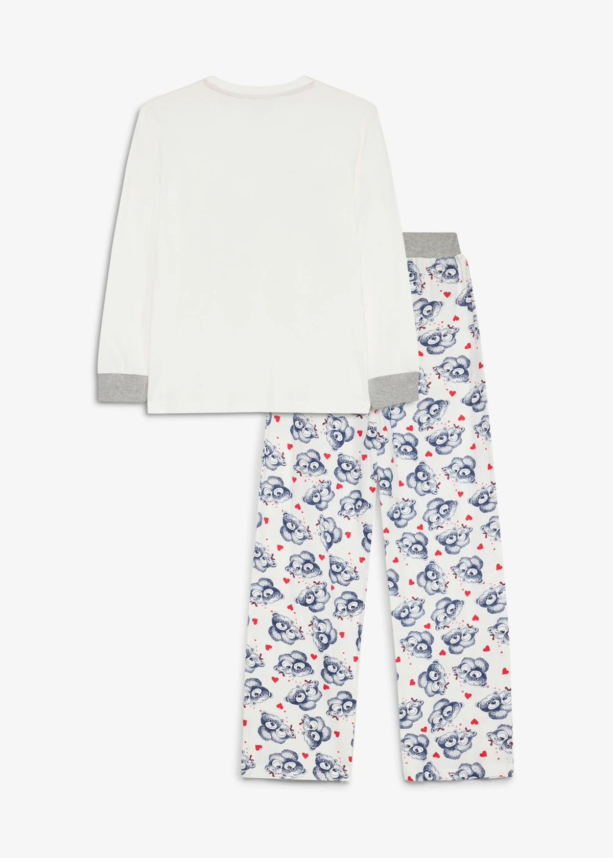 Girls' Pure Cotton Pajamas with Flannel Applique, 2-Piece Set in Ecru and Dark Blue Print, view 2